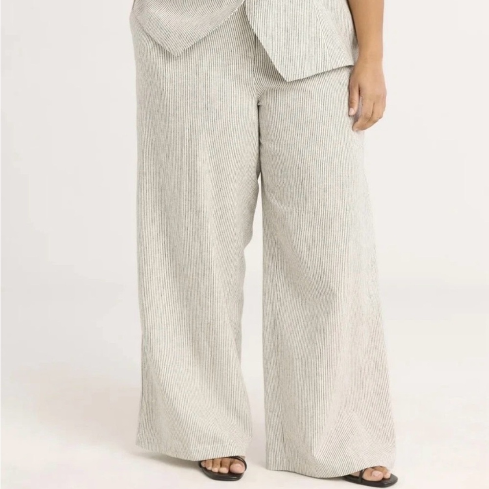 Gray Seersucker Wide-Leg Women's Pants